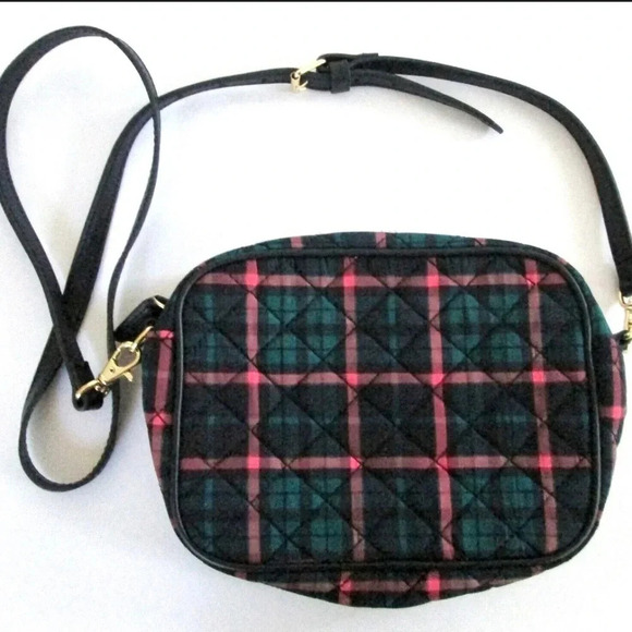 Talbots Women’s Tartan Plaid Quilted Crossbody Bag Adj Leather Strap & Trim EUC - Picture 2 of 11